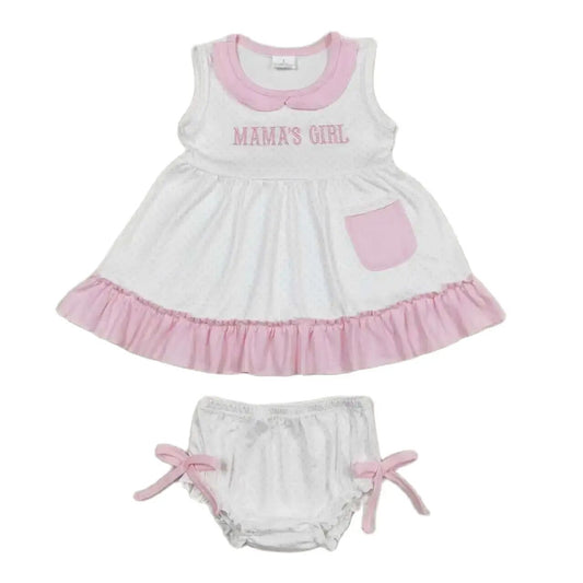 MAMAS KIDS GIRL Sleeveless Pink Ruffle Top & Bummie Set