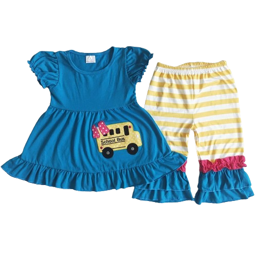 School Bus Ruffle Short Sleeve Tunic & Pants Set-Kids