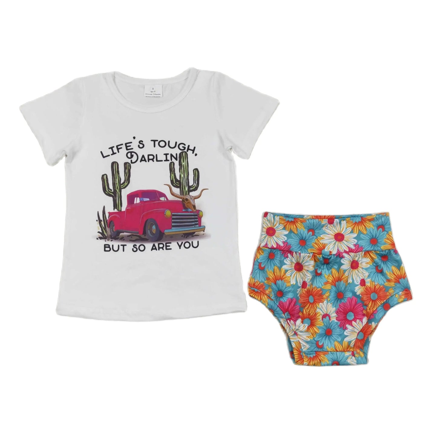 Life's Tough Darlin Outfit Western Baby Bummies Kids Clothes