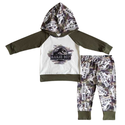 Mama's Boy Dinosaur Print Long Sleeve Hoodie & Pants Outfit