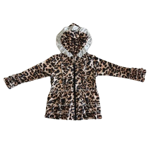 Girls Hooded Zip-Up Fall Leopard Western Shirt-Kids Clothes