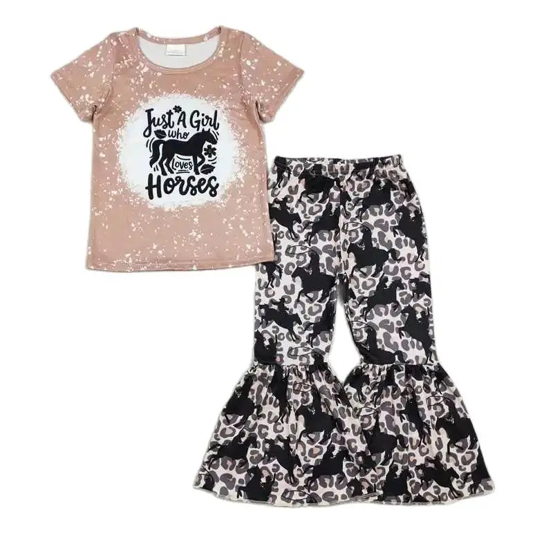 Girl Loves Horses - Western Bell Bottom Outfit Kids Girls