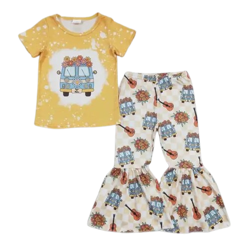 Groovy Floral Van - Western Bell Bottom Outfit Kids Girls