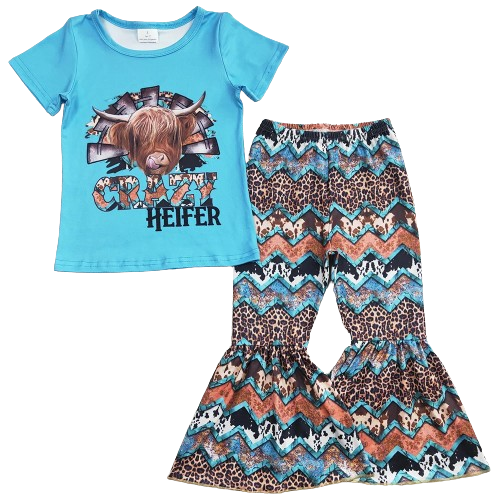 Crazy Heifer Cow - Western Bell Bottom Outfit Kids Clothing