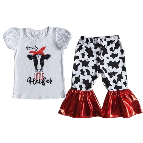 Moody Lil Heifer Cow - Western Bell Bottom Set Kids Clothing