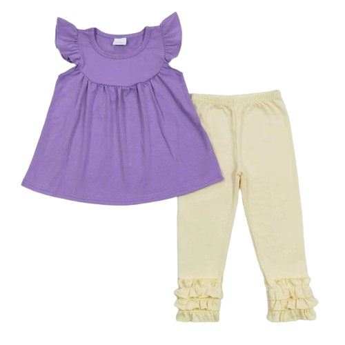 Purple Flutter Sleeve Tunic & Icing Pants Outfit Kids