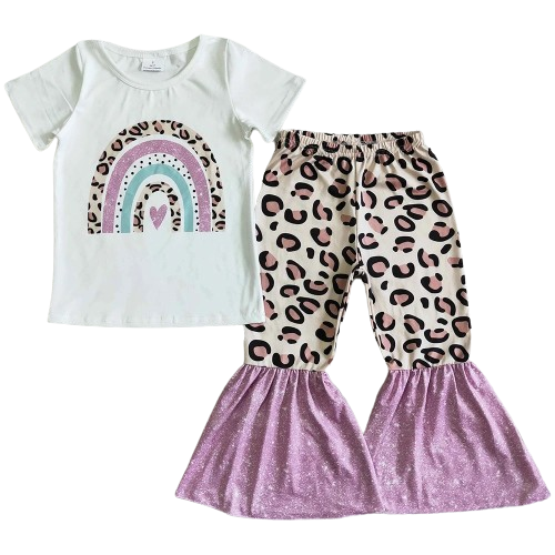 Leopard Rainbow - Western Bell Bottom Outfit Kids Girls