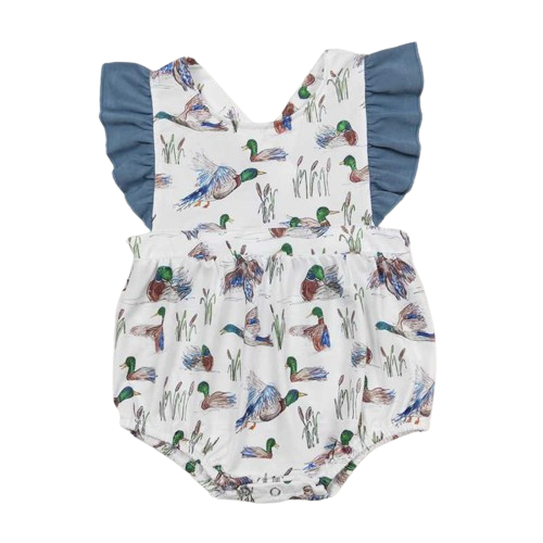 PEACEFUL DUCKS Girls Sleeveless Ruffle Romper