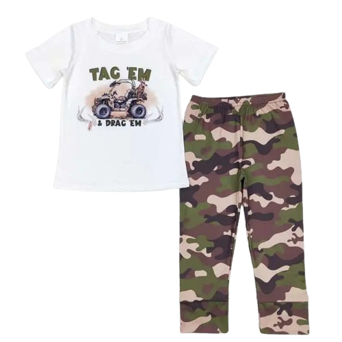 Tag Em Boys Camo Western Short Sleeve Shirt & Pants