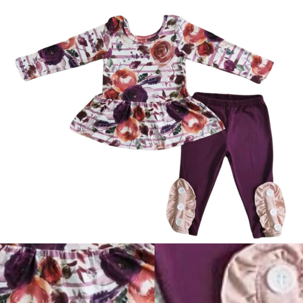 Purple Solid Pants & Floral Long Sleeve Shirt Autumn/